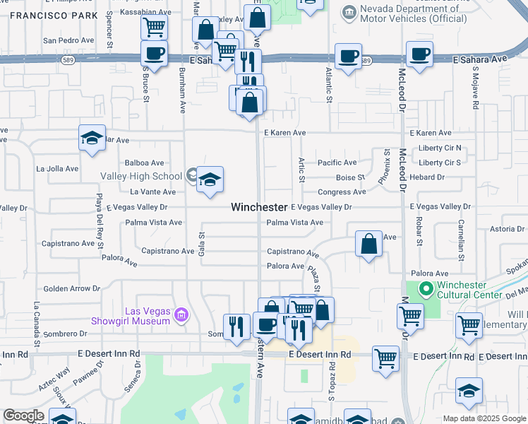 map of restaurants, bars, coffee shops, grocery stores, and more near in Winchester