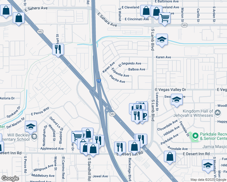 map of restaurants, bars, coffee shops, grocery stores, and more near 3905 East Vegas Valley Drive in Las Vegas