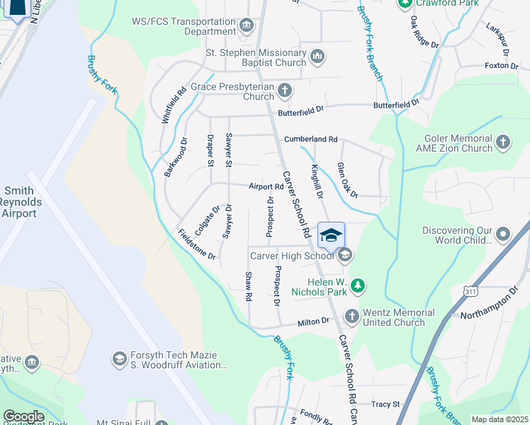 map of restaurants, bars, coffee shops, grocery stores, and more near 3720 Prospect Drive in Winston-Salem