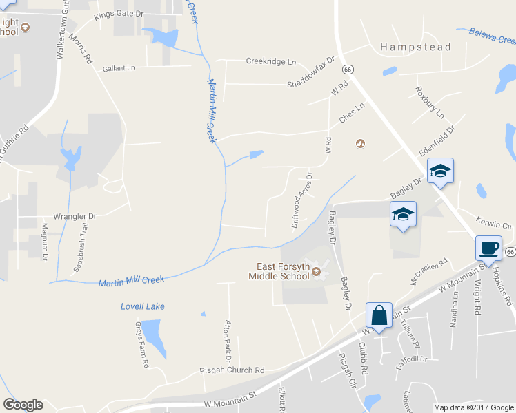 map of restaurants, bars, coffee shops, grocery stores, and more near 4982 West Road in Kernersville