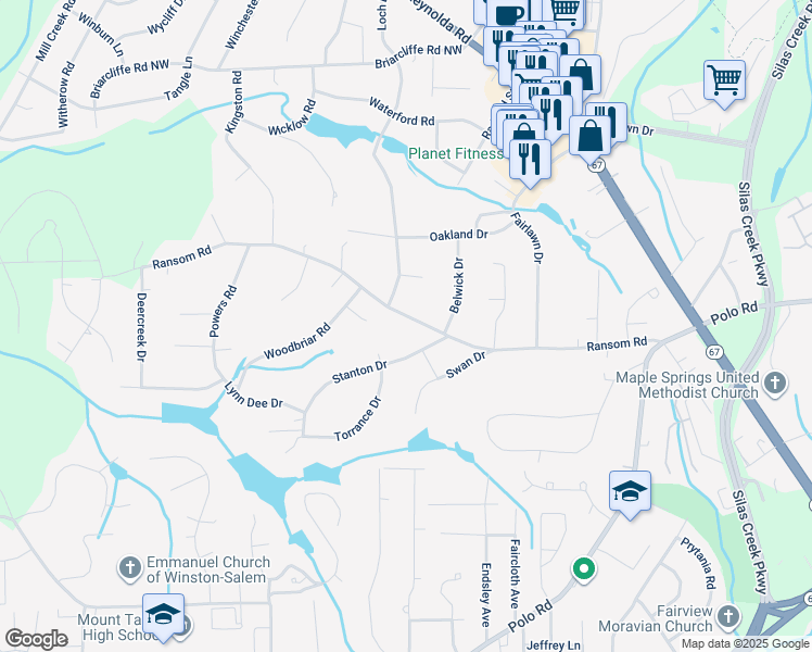 map of restaurants, bars, coffee shops, grocery stores, and more near 548 Ransom Road in Winston-Salem