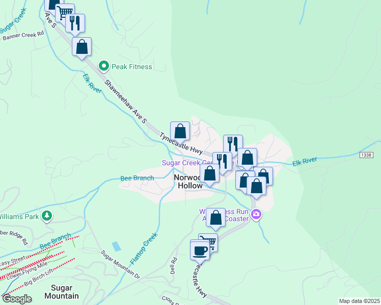 map of restaurants, bars, coffee shops, grocery stores, and more near 2780 Tynecastle Highway in Banner Elk