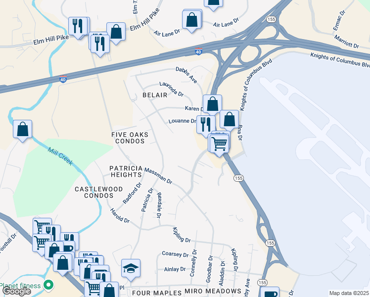 map of restaurants, bars, coffee shops, grocery stores, and more near 561 Glastonbury Road in Nashville