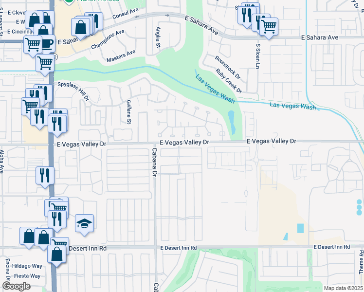 map of restaurants, bars, coffee shops, grocery stores, and more near 5512 Aldama Road in Las Vegas