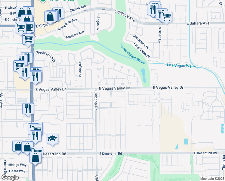 map of restaurants, bars, coffee shops, grocery stores, and more near 5512 Aldama Road in Las Vegas