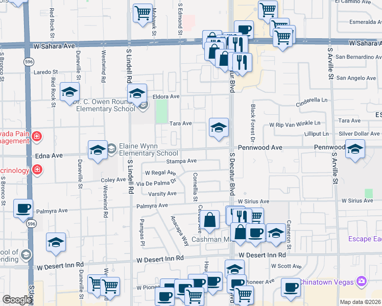 map of restaurants, bars, coffee shops, grocery stores, and more near 5182 Stampa Avenue in Las Vegas