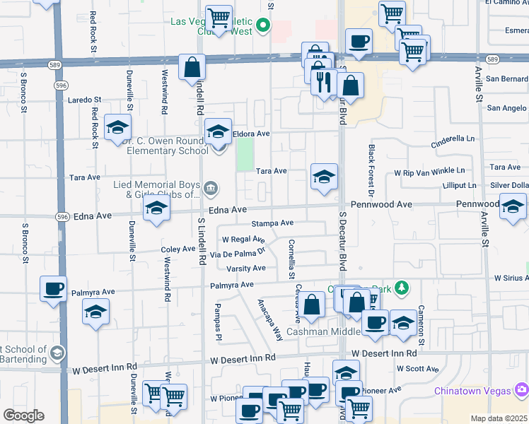 map of restaurants, bars, coffee shops, grocery stores, and more near 5282 Stampa Avenue in Las Vegas