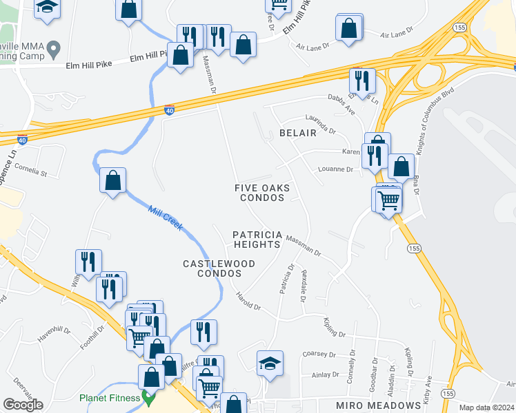 map of restaurants, bars, coffee shops, grocery stores, and more near 1010 Massman Drive in Nashville
