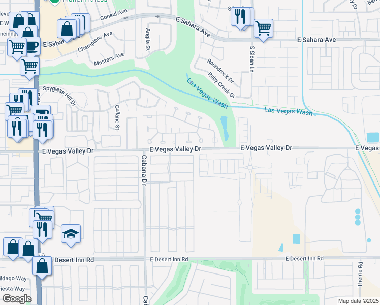 map of restaurants, bars, coffee shops, grocery stores, and more near 5576 Aldama Road in Las Vegas