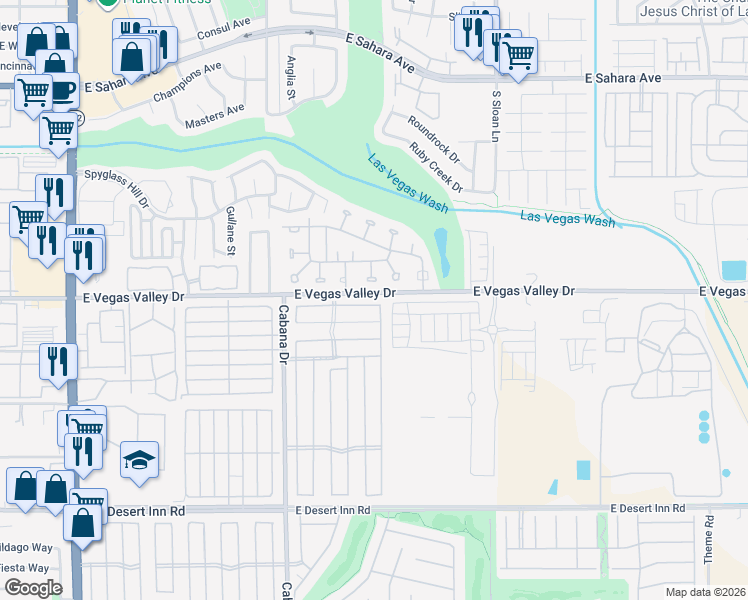 map of restaurants, bars, coffee shops, grocery stores, and more near 5553 Aldama Road in Las Vegas