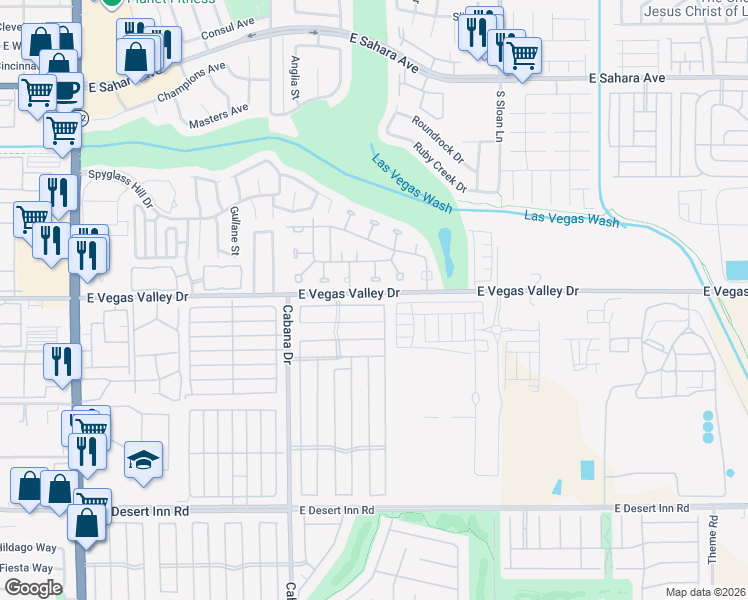 map of restaurants, bars, coffee shops, grocery stores, and more near 5553 Aldama Road in Las Vegas