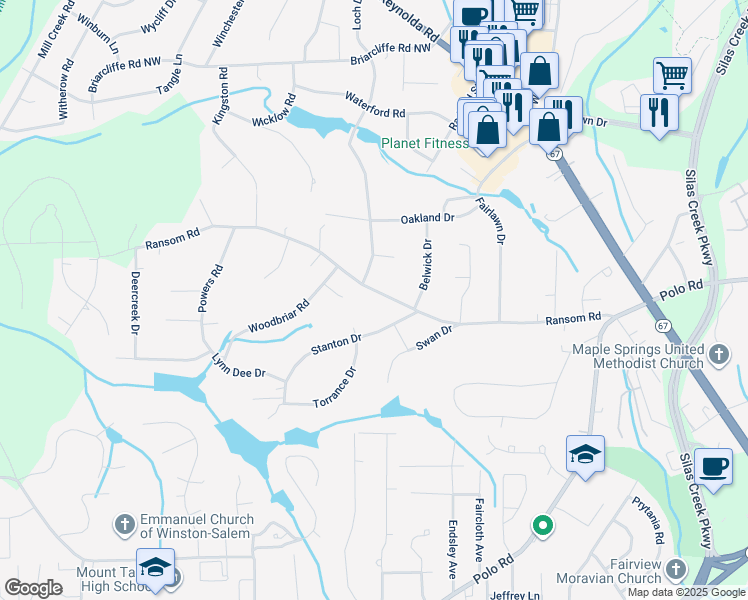 map of restaurants, bars, coffee shops, grocery stores, and more near 548 Ransom Road in Winston-Salem