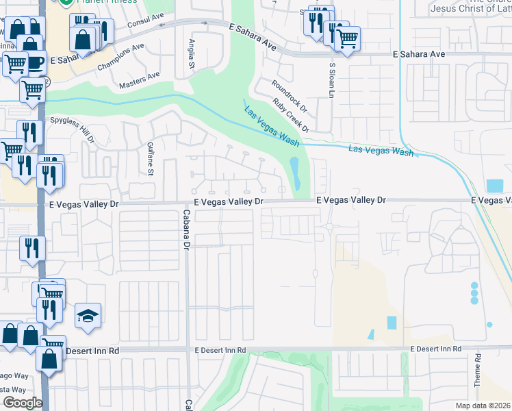 map of restaurants, bars, coffee shops, grocery stores, and more near 2924 Gavilan Lane in Las Vegas