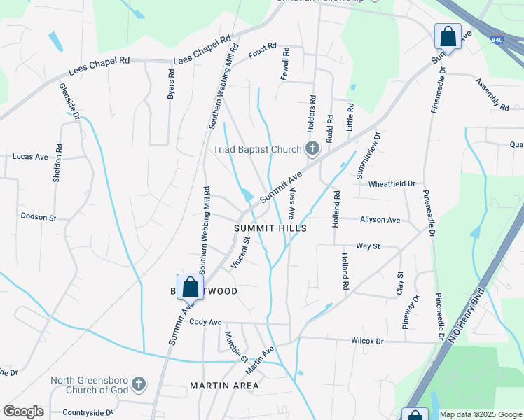 map of restaurants, bars, coffee shops, grocery stores, and more near 4603 Vincent Street in Greensboro