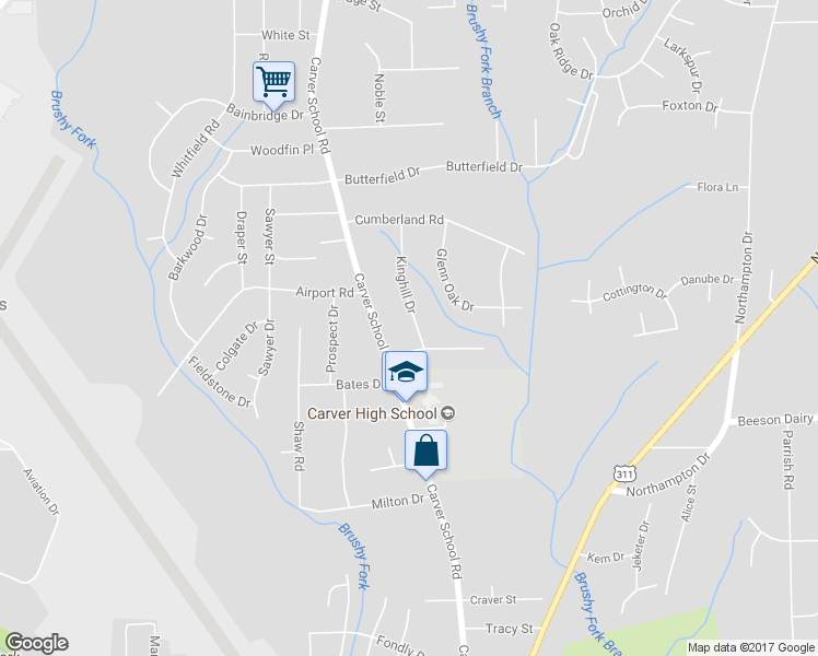 map of restaurants, bars, coffee shops, grocery stores, and more near 3620 Kinghill Drive in Winston-Salem