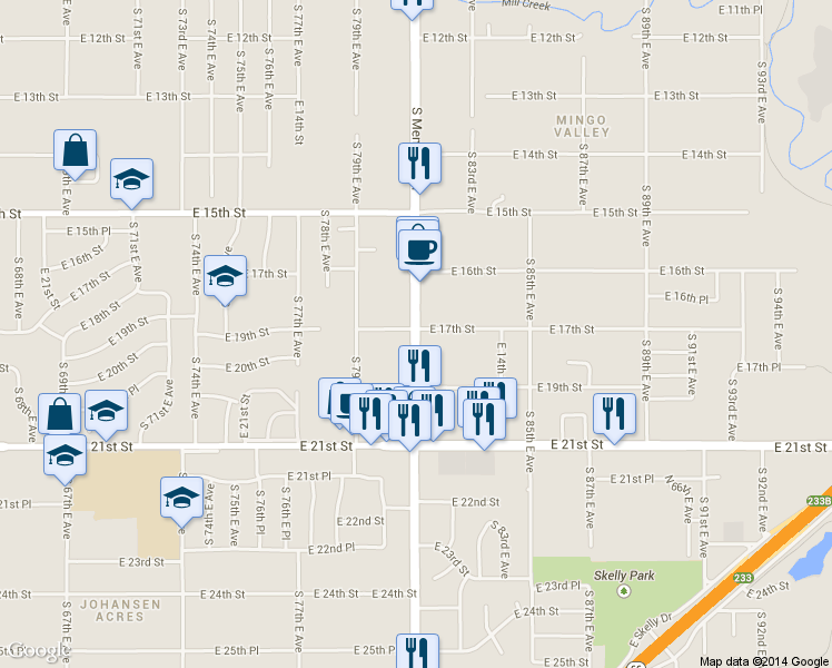 map of restaurants, bars, coffee shops, grocery stores, and more near 1713 South Memorial Drive in Tulsa