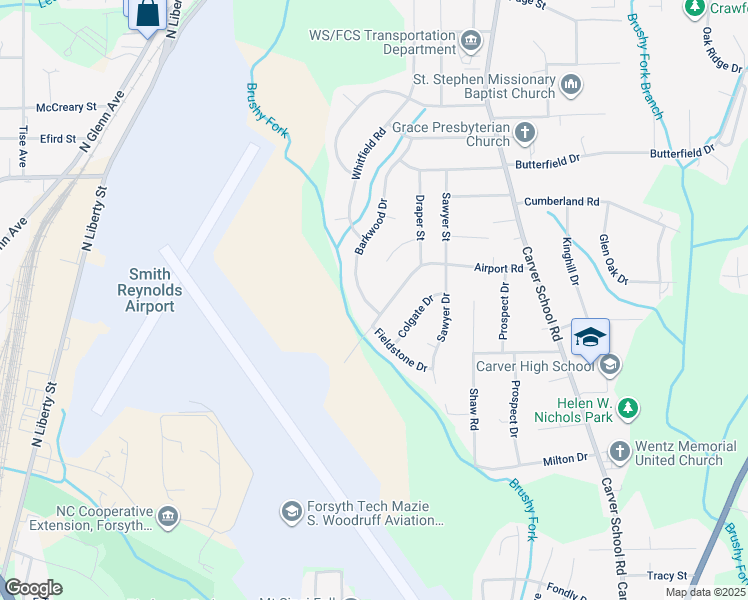 map of restaurants, bars, coffee shops, grocery stores, and more near 3605 Barkwood Drive in Winston-Salem