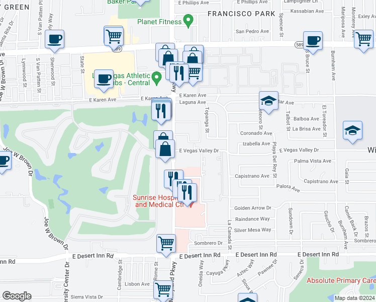 map of restaurants, bars, coffee shops, grocery stores, and more near 1325 East Vegas Valley Drive in Las Vegas