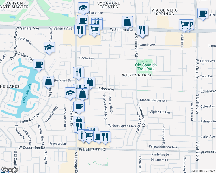 map of restaurants, bars, coffee shops, grocery stores, and more near 2929 Indigo Haven Court in Las Vegas