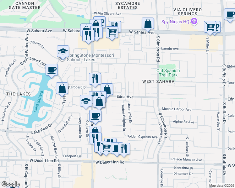 map of restaurants, bars, coffee shops, grocery stores, and more near 8442 Galliano Avenue in Las Vegas