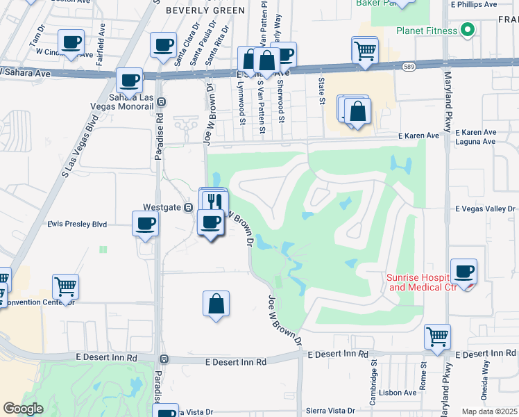 map of restaurants, bars, coffee shops, grocery stores, and more near 2855 Geary Place in Las Vegas