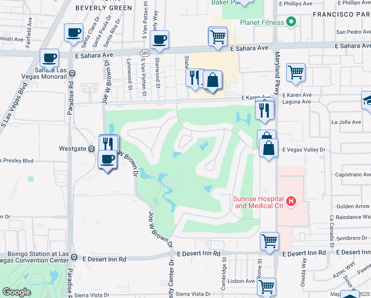 map of restaurants, bars, coffee shops, grocery stores, and more near 2845 Queens Courtyard Drive in Las Vegas