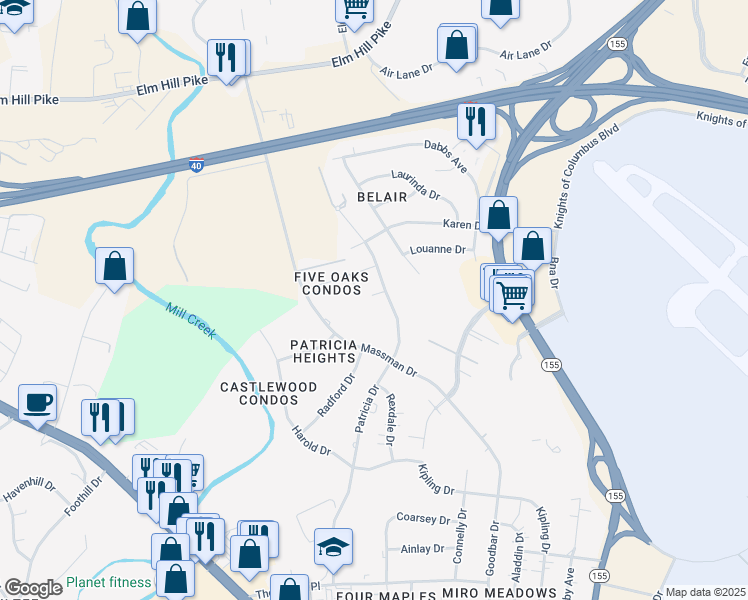 map of restaurants, bars, coffee shops, grocery stores, and more near 1903 Marcella Drive in Nashville