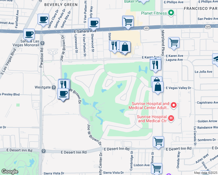 map of restaurants, bars, coffee shops, grocery stores, and more near 2845 Queens Courtyard Drive in Las Vegas