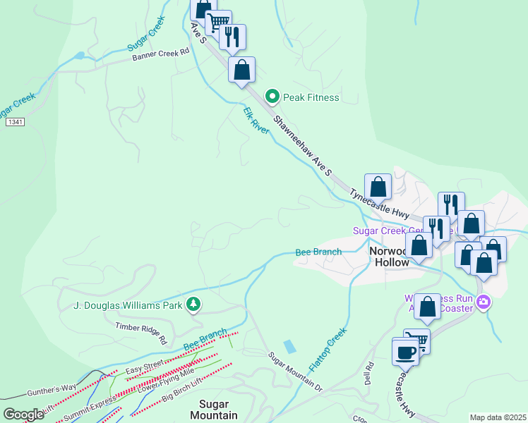 map of restaurants, bars, coffee shops, grocery stores, and more near 100 Bear Cave Trail in Banner Elk
