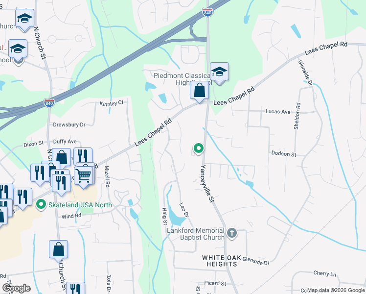 map of restaurants, bars, coffee shops, grocery stores, and more near 224 Heritage Creek Way in Greensboro