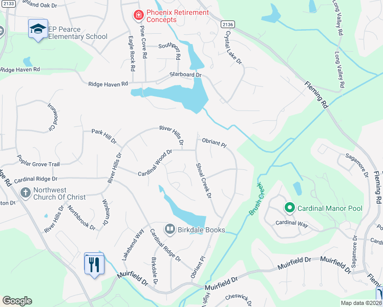 map of restaurants, bars, coffee shops, grocery stores, and more near 4306 Shoal Creek Drive in Greensboro