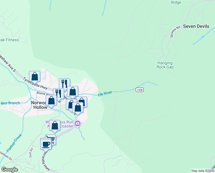 map of restaurants, bars, coffee shops, grocery stores, and more near 284 Arnett Road in Banner Elk