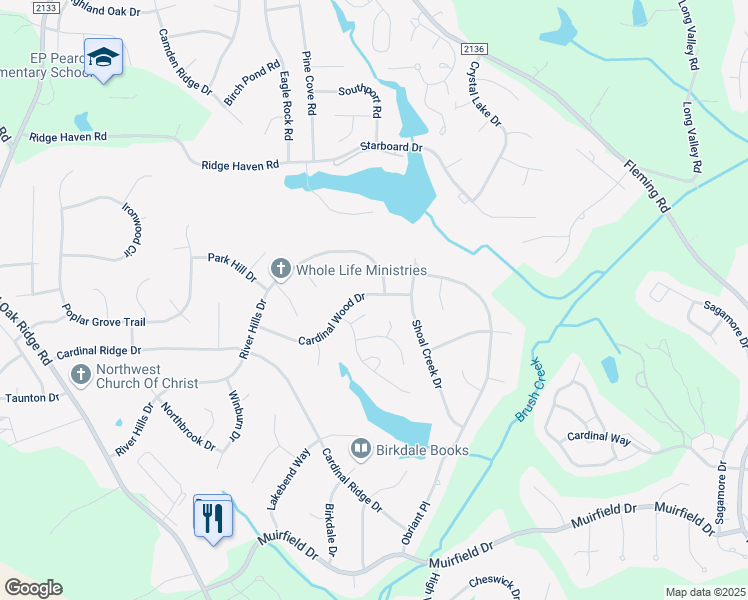 map of restaurants, bars, coffee shops, grocery stores, and more near 6303 Cardinal Wood Drive in Greensboro