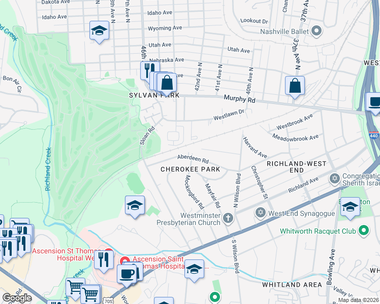 map of restaurants, bars, coffee shops, grocery stores, and more near in Nashville