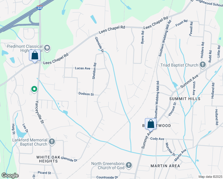 map of restaurants, bars, coffee shops, grocery stores, and more near 1910 Glenside Drive in Greensboro