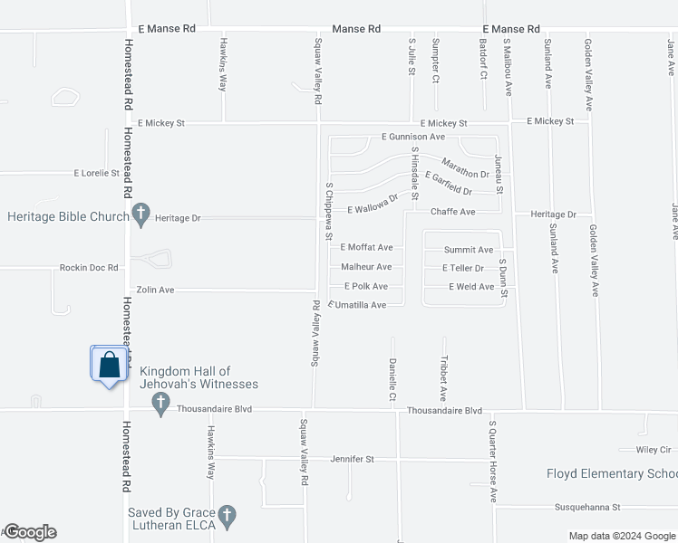 map of restaurants, bars, coffee shops, grocery stores, and more near 3543 Malheur Avenue in Pahrump