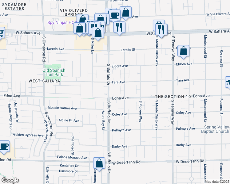 map of restaurants, bars, coffee shops, grocery stores, and more near 7770 Edna Avenue in Las Vegas