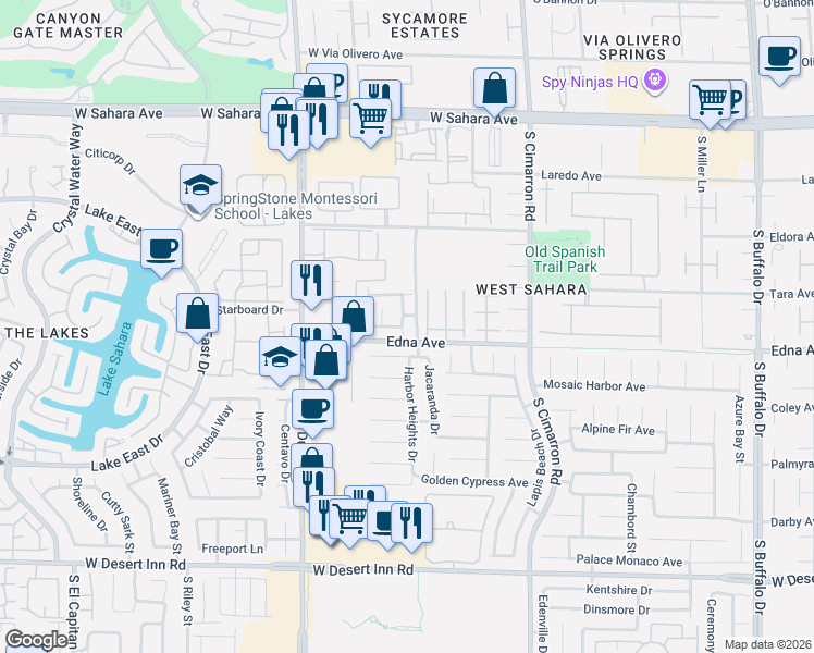 map of restaurants, bars, coffee shops, grocery stores, and more near 8442 Galliano Avenue in Las Vegas