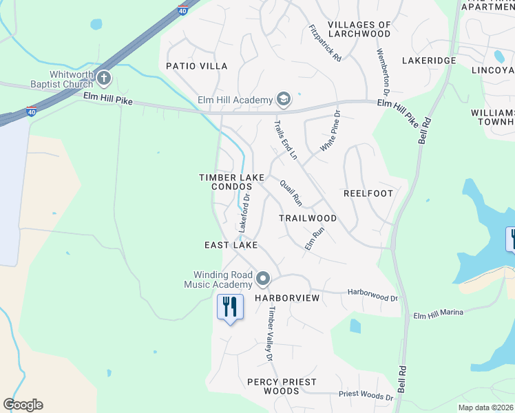 map of restaurants, bars, coffee shops, grocery stores, and more near 1330 Quail Valley Road in Nashville