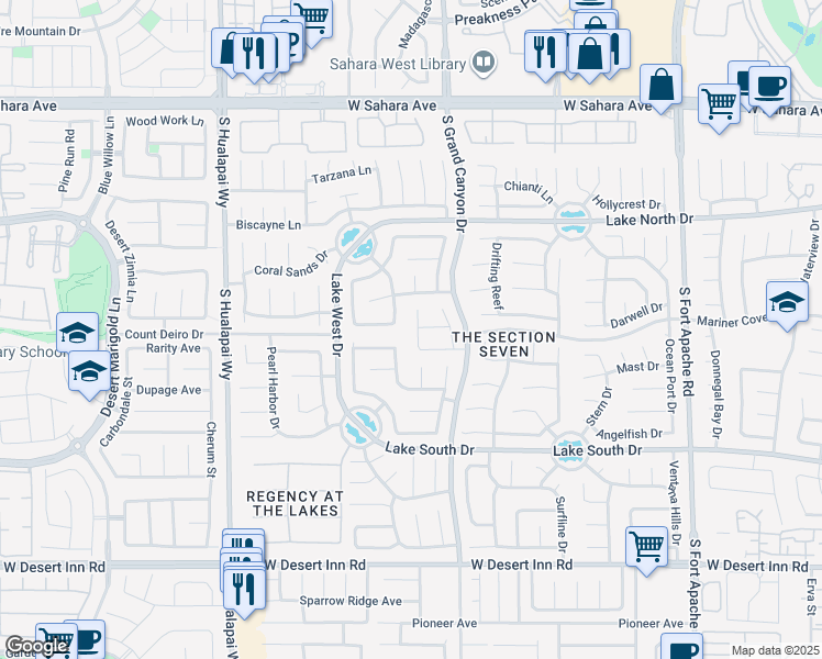 map of restaurants, bars, coffee shops, grocery stores, and more near 3001 Bridge Creek Street in Las Vegas