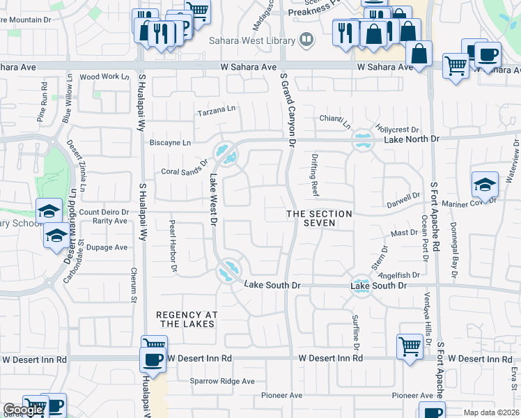 map of restaurants, bars, coffee shops, grocery stores, and more near 3001 Bridge Creek Street in Las Vegas
