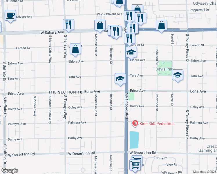 map of restaurants, bars, coffee shops, grocery stores, and more near 2875 Rosanna Street in Las Vegas
