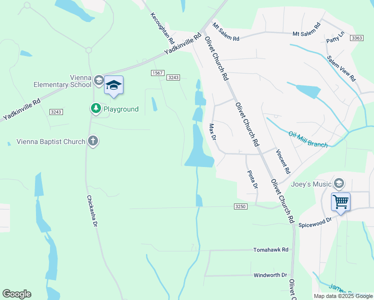 map of restaurants, bars, coffee shops, grocery stores, and more near 2515 Lake Forest Drive in Winston-Salem