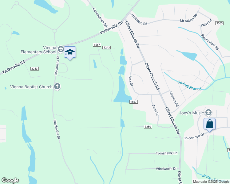 map of restaurants, bars, coffee shops, grocery stores, and more near 2515 Lake Forest Drive in Winston-Salem