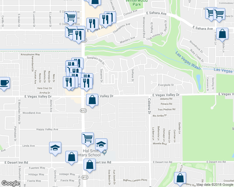 map of restaurants, bars, coffee shops, grocery stores, and more near 2825 Rungsted Street in Las Vegas