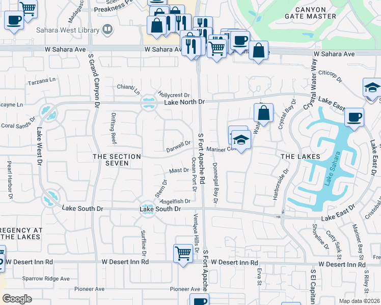 map of restaurants, bars, coffee shops, grocery stores, and more near 2925 Charming Dale Way in Las Vegas