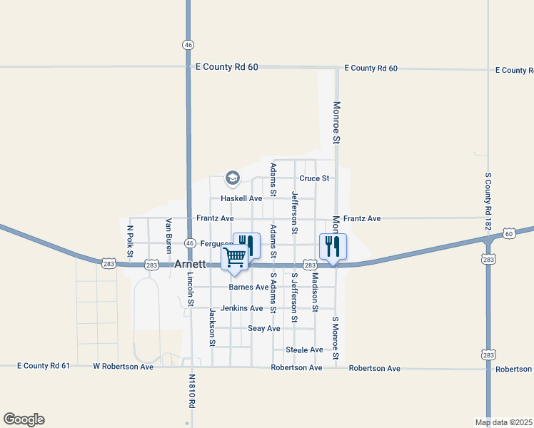 map of restaurants, bars, coffee shops, grocery stores, and more near 205 Haskell Avenue in Arnett
