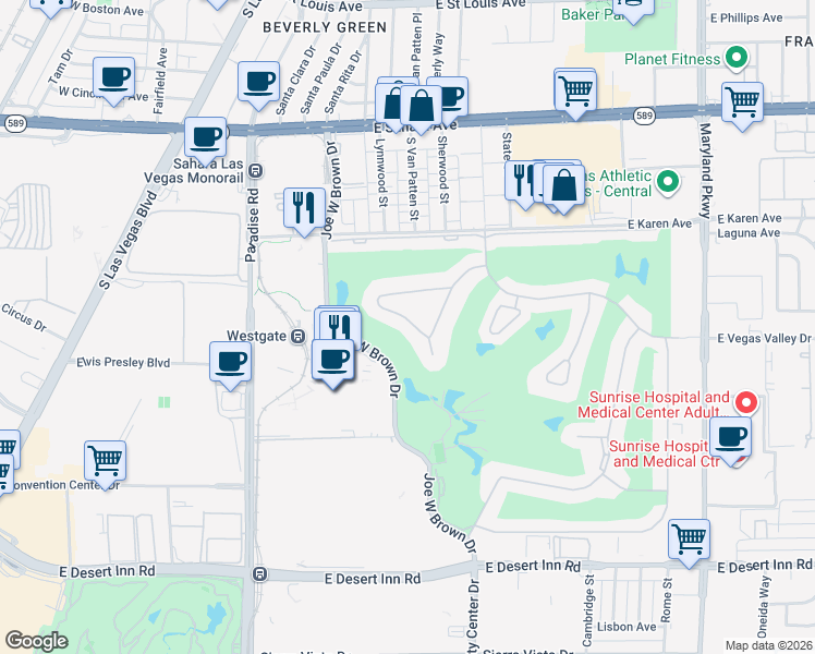 map of restaurants, bars, coffee shops, grocery stores, and more near 2843 Geary Place in Las Vegas