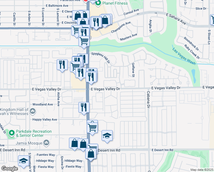 map of restaurants, bars, coffee shops, grocery stores, and more near 2977 Juniper Hills Boulevard in Las Vegas
