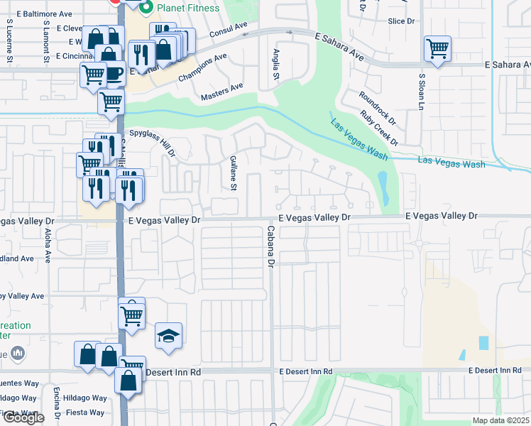 map of restaurants, bars, coffee shops, grocery stores, and more near 2847 Mammoth Court in Las Vegas